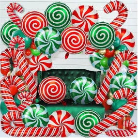 12pcs Christmas Candy Cane Swirl Foil Balloon Set - Vibrant Party Decoration with Festive Red and White Stripes - Perfect for Holiday Theme Parties and Celebrations