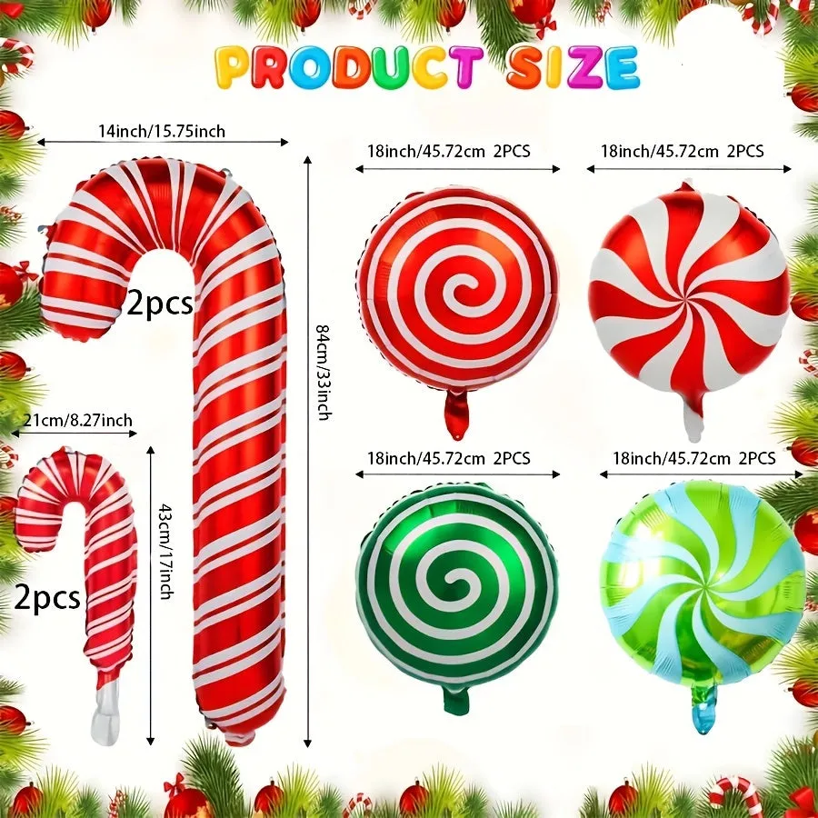 12pcs Christmas Candy Cane Swirl Foil Balloon Set - Vibrant Party Decoration with Festive Red and White Stripes - Perfect for Holiday Theme Parties and Celebrations