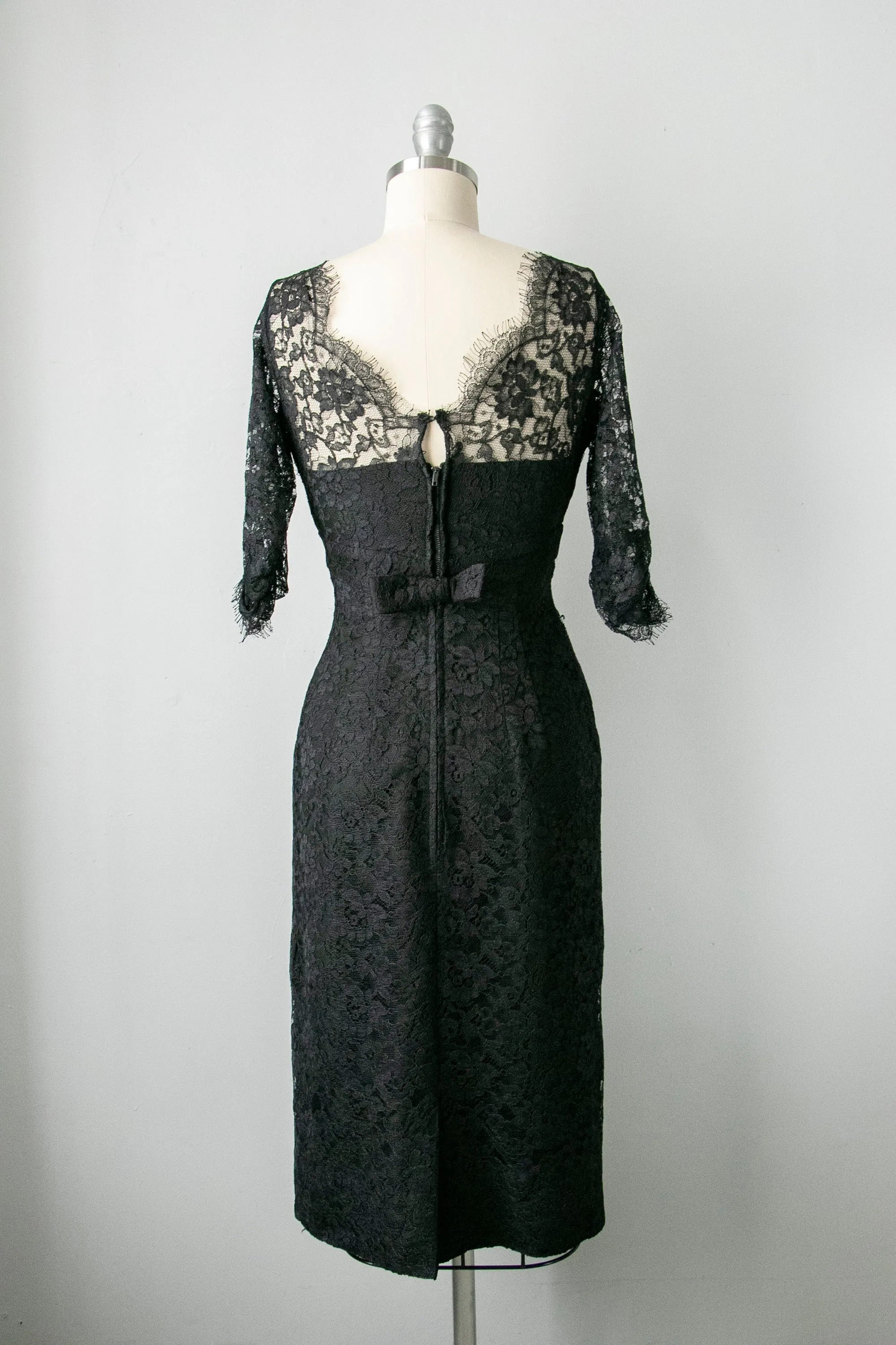 1950s Dress Black Illusion Chantilly Lace XS