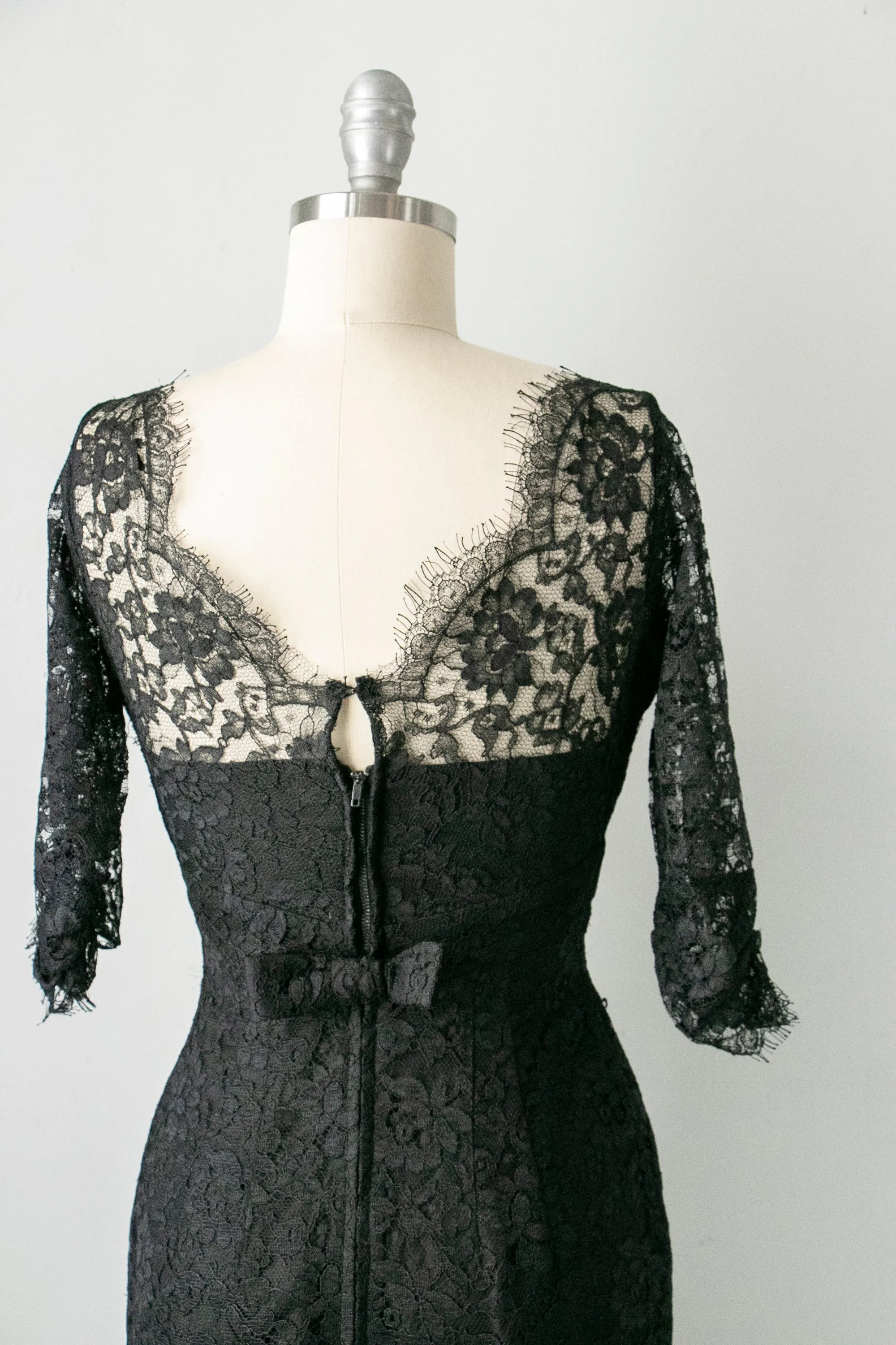 1950s Dress Black Illusion Chantilly Lace XS