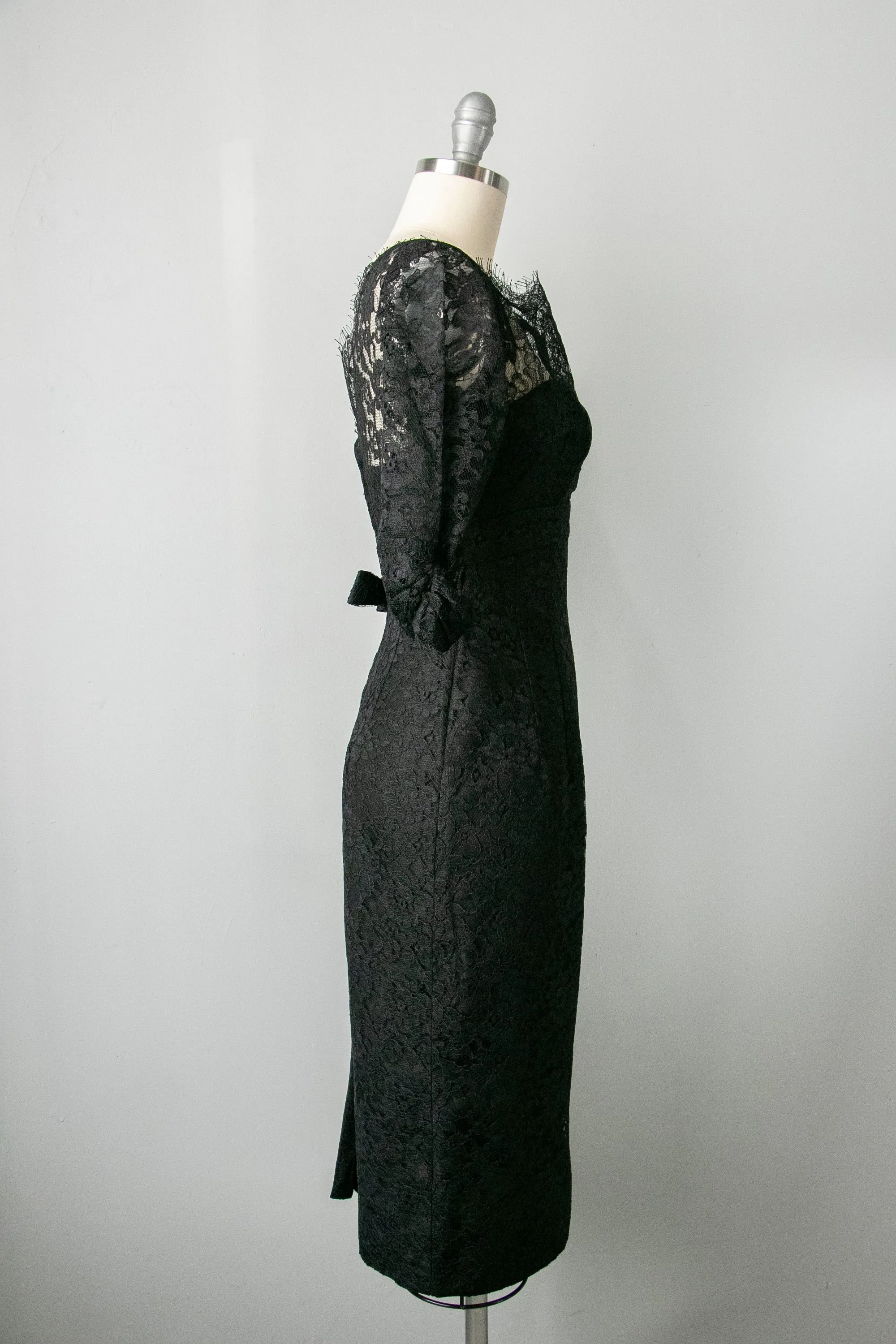 1950s Dress Black Illusion Chantilly Lace XS