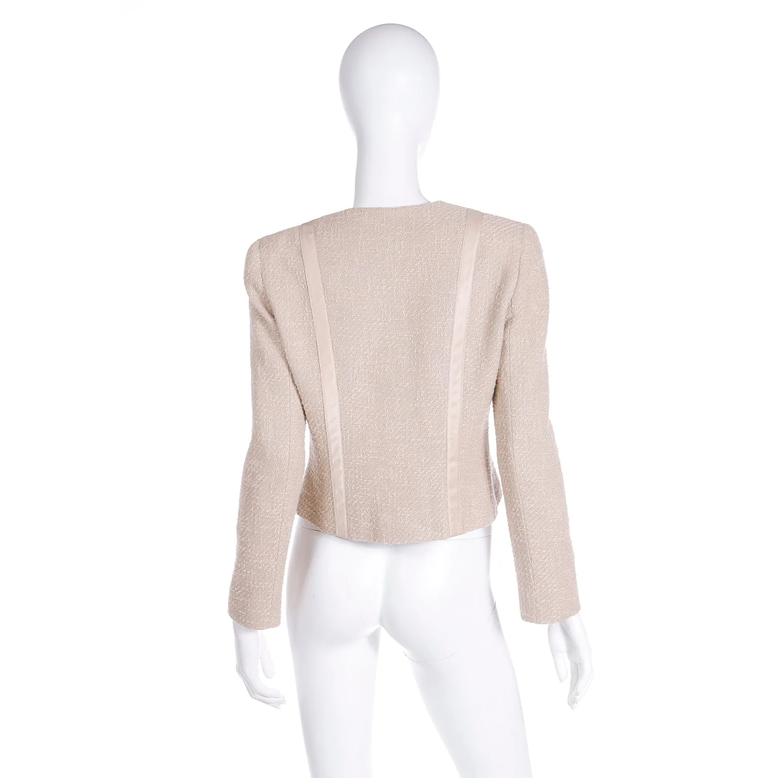 2000s Valentino Sand Beige Linen & Silk Cropped Jacket