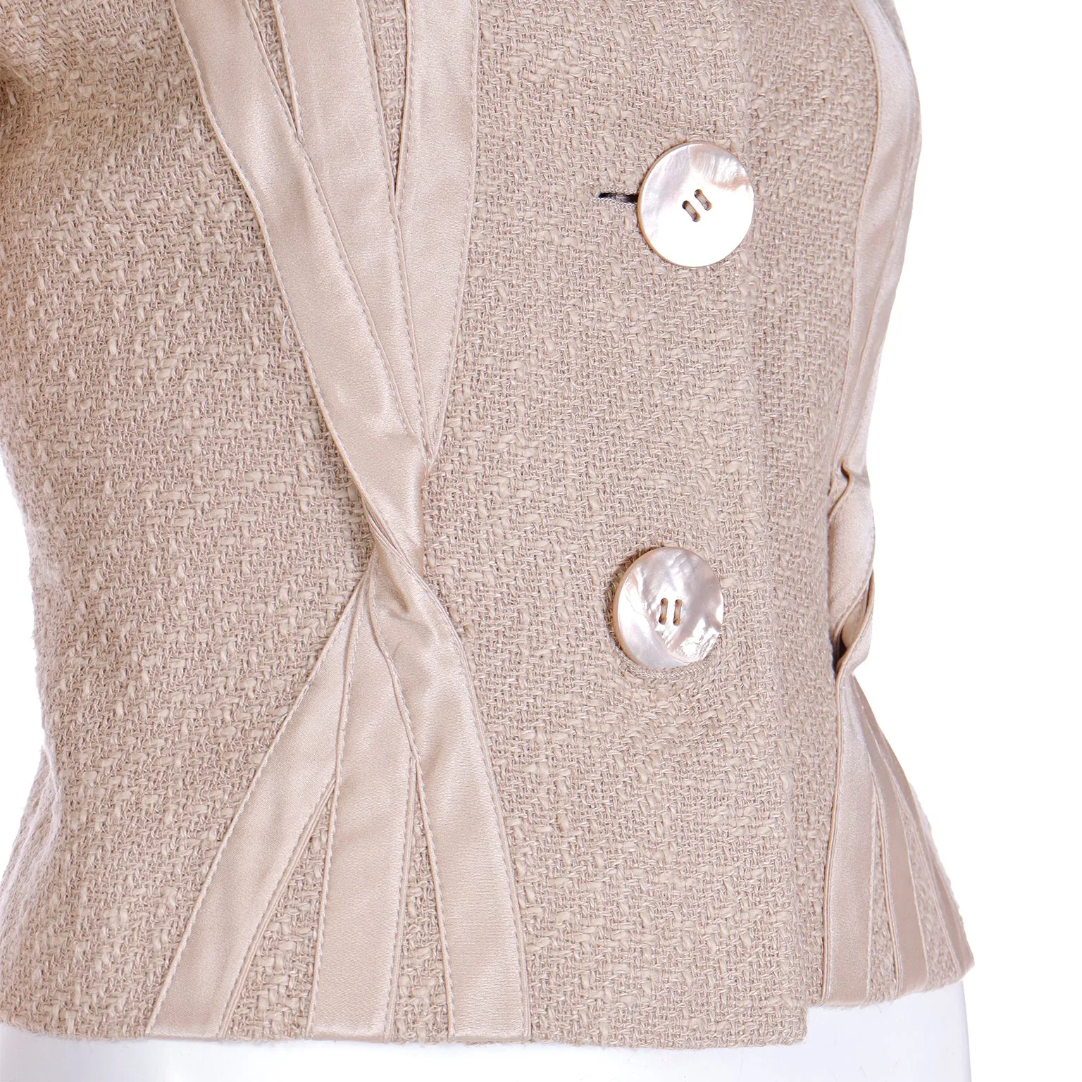 2000s Valentino Sand Beige Linen & Silk Cropped Jacket