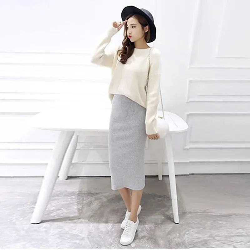 2023 Autumn Winter Bodycon Skirt Women Split Skirt Mid Calf Slim Pencil Skirts For Women Female Knit Hip Sexy Skirt