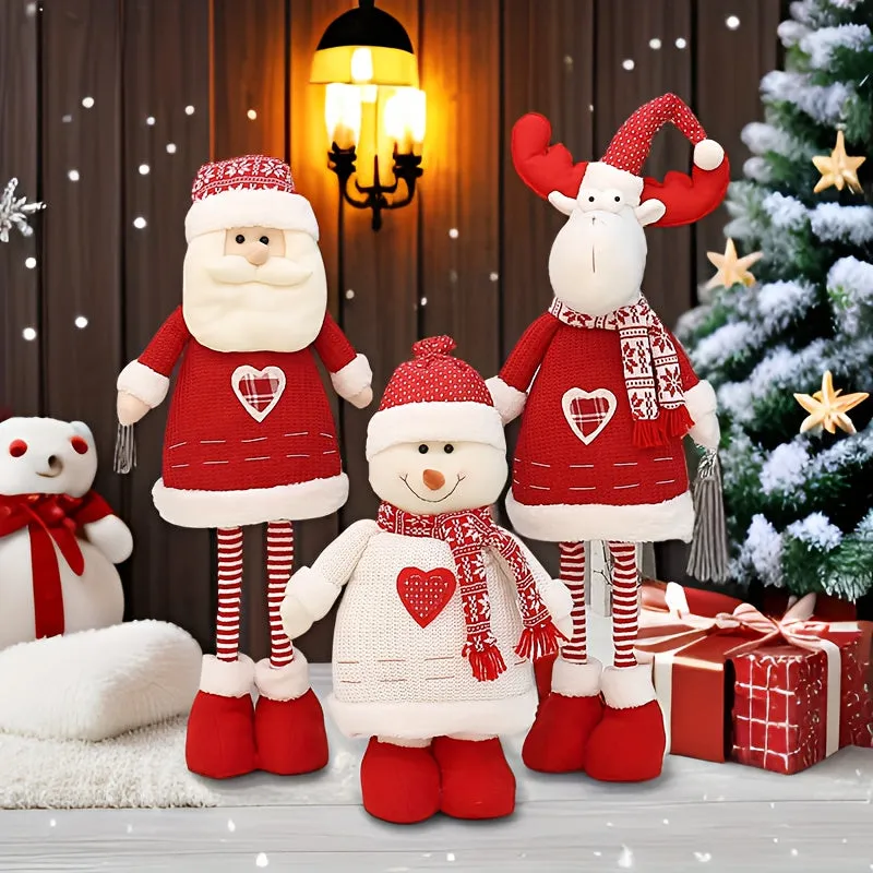 3PCS/Set Christmas Standing Plush Doll, Cute Santa Claus Snowman Elk Figurine Set With Telescopic Legs, Perfect For Festive Season Home Decor, Christmas Gifts