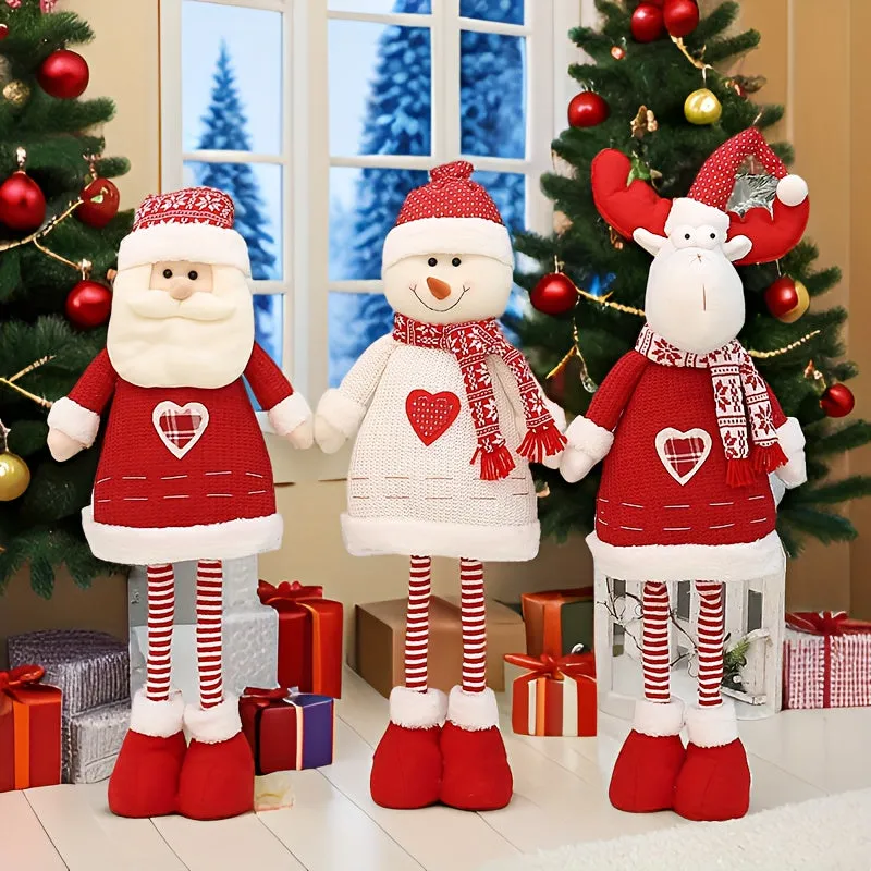 3PCS/Set Christmas Standing Plush Doll, Cute Santa Claus Snowman Elk Figurine Set With Telescopic Legs, Perfect For Festive Season Home Decor, Christmas Gifts