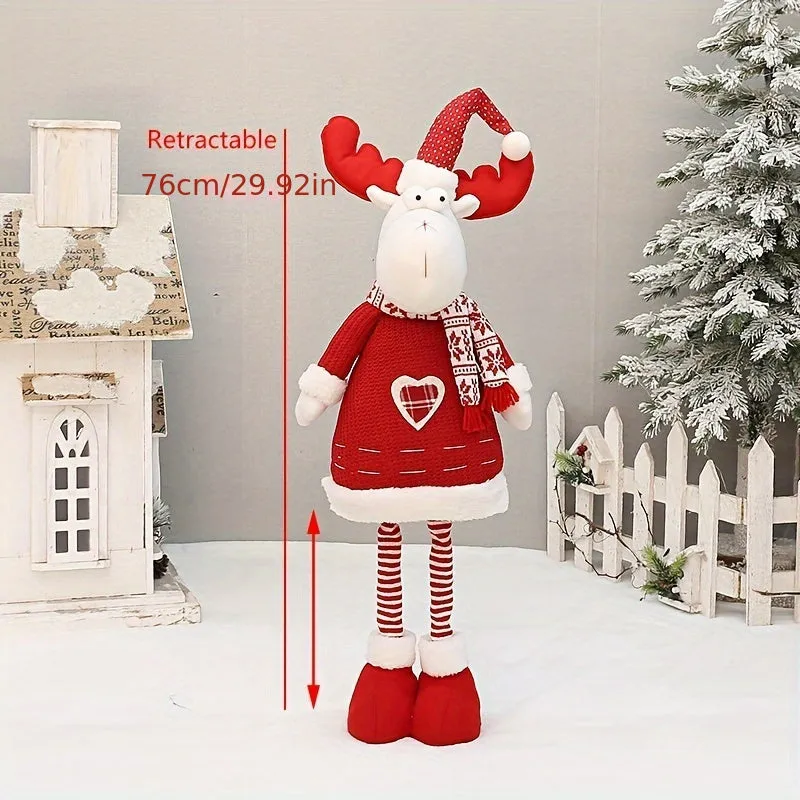 3PCS/Set Christmas Standing Plush Doll, Cute Santa Claus Snowman Elk Figurine Set With Telescopic Legs, Perfect For Festive Season Home Decor, Christmas Gifts