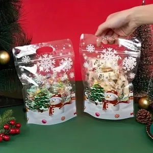 50pcs Vibrant Transparent Snowflake Candy Gift Bags - Assorted Cookies & Snacks Containers for Festive Parties - Perfect for Christmas, Halloween, Easter, Thanksgiving Decorations, Home & Kitchen Party Supplies with Reusable Design