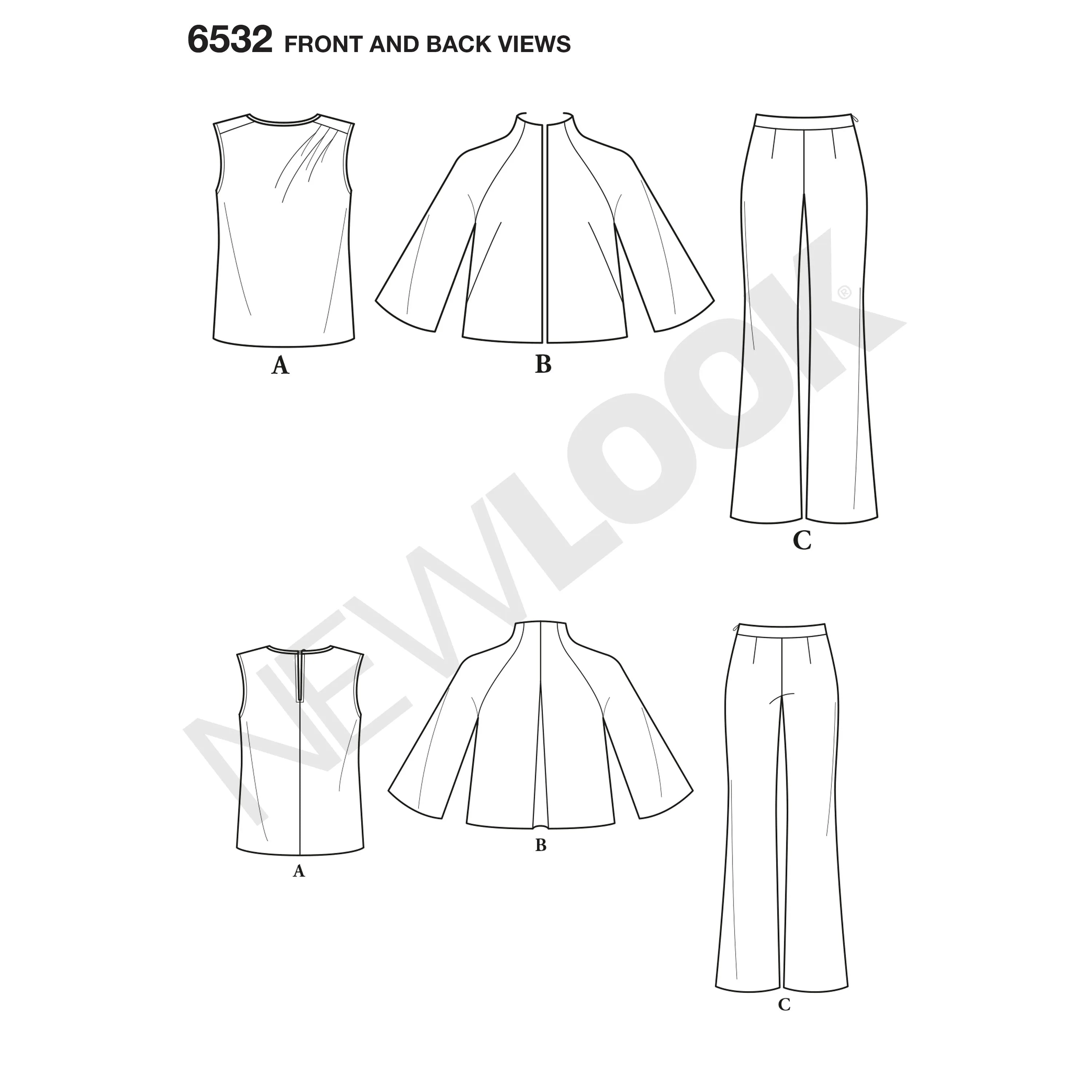 6532 New Look Pattern 6532 Women's trousers, Top and Jacket