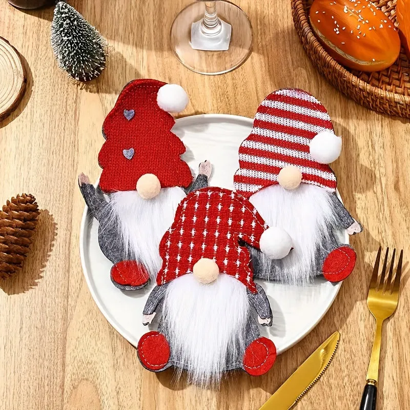 6pcs Festive Christmas Gnome Utensil Holders - Polyester Silverware Pouches with No Battery Required, Perfect for Party Supplies and Table Decorations, Adding a Touch of Whimsy to Your Holiday Gatherings