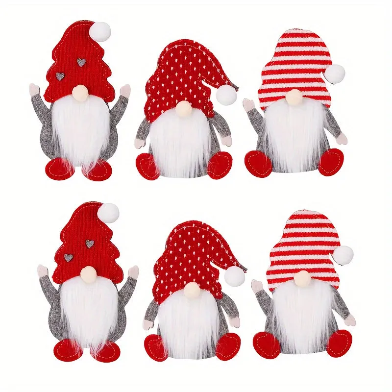 6pcs Festive Christmas Gnome Utensil Holders - Polyester Silverware Pouches with No Battery Required, Perfect for Party Supplies and Table Decorations, Adding a Touch of Whimsy to Your Holiday Gatherings