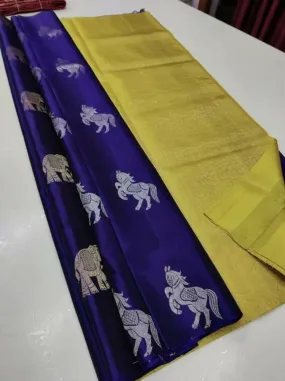 Ailurophile Blue Soft Silk Saree With Flaunt Blouse Piece