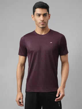 Alcis Men Burgundy Drytech  Anti-Static Slim-Fit Round Neck Running T-Shirt