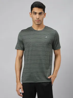 Alcis Men Dark Green Stretch-X Anti-Static Slim-Fit Round Neck Running T-Shirt