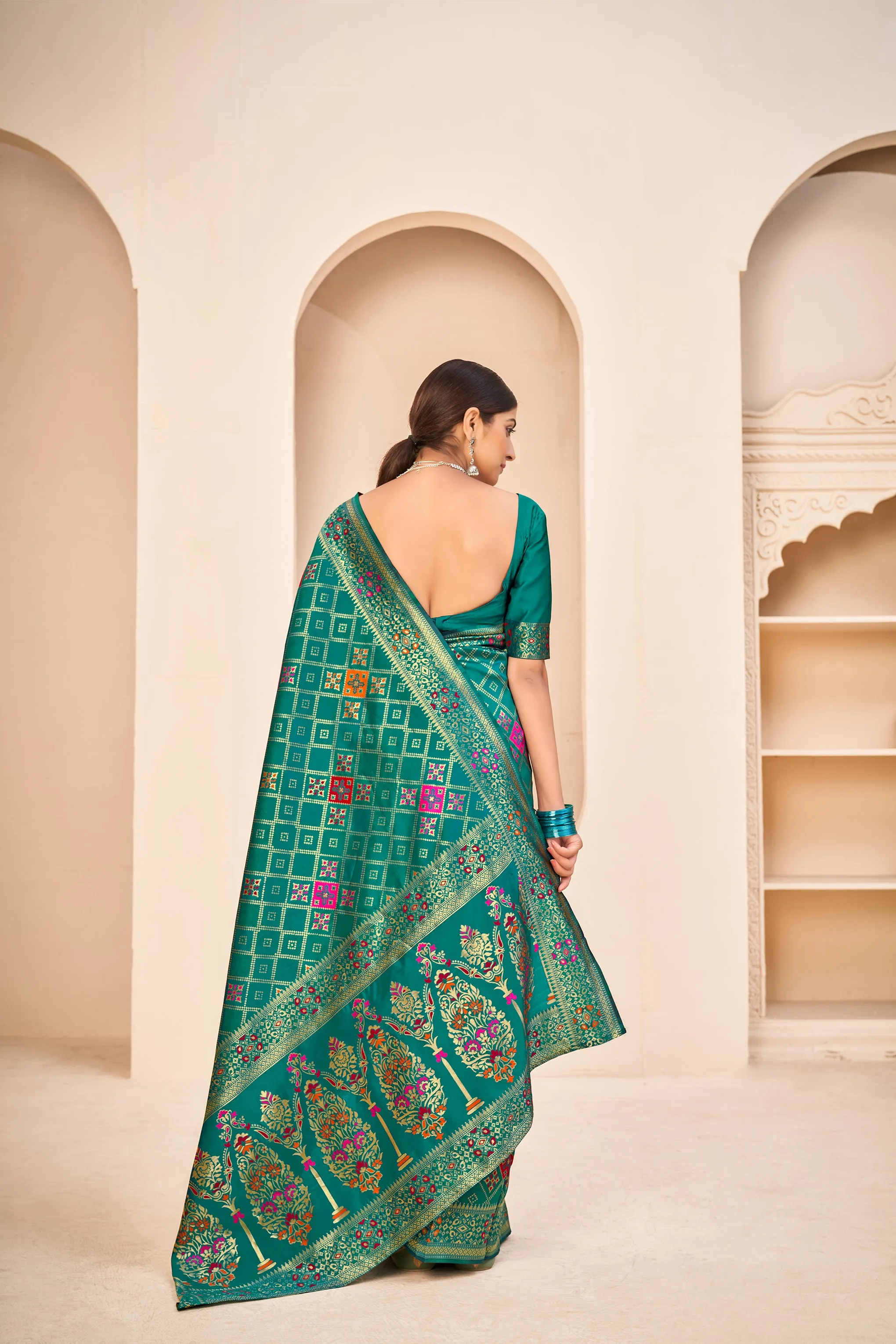 Amazing Banarasi Silk Fabric Teal Green Color Silk Weave Saree