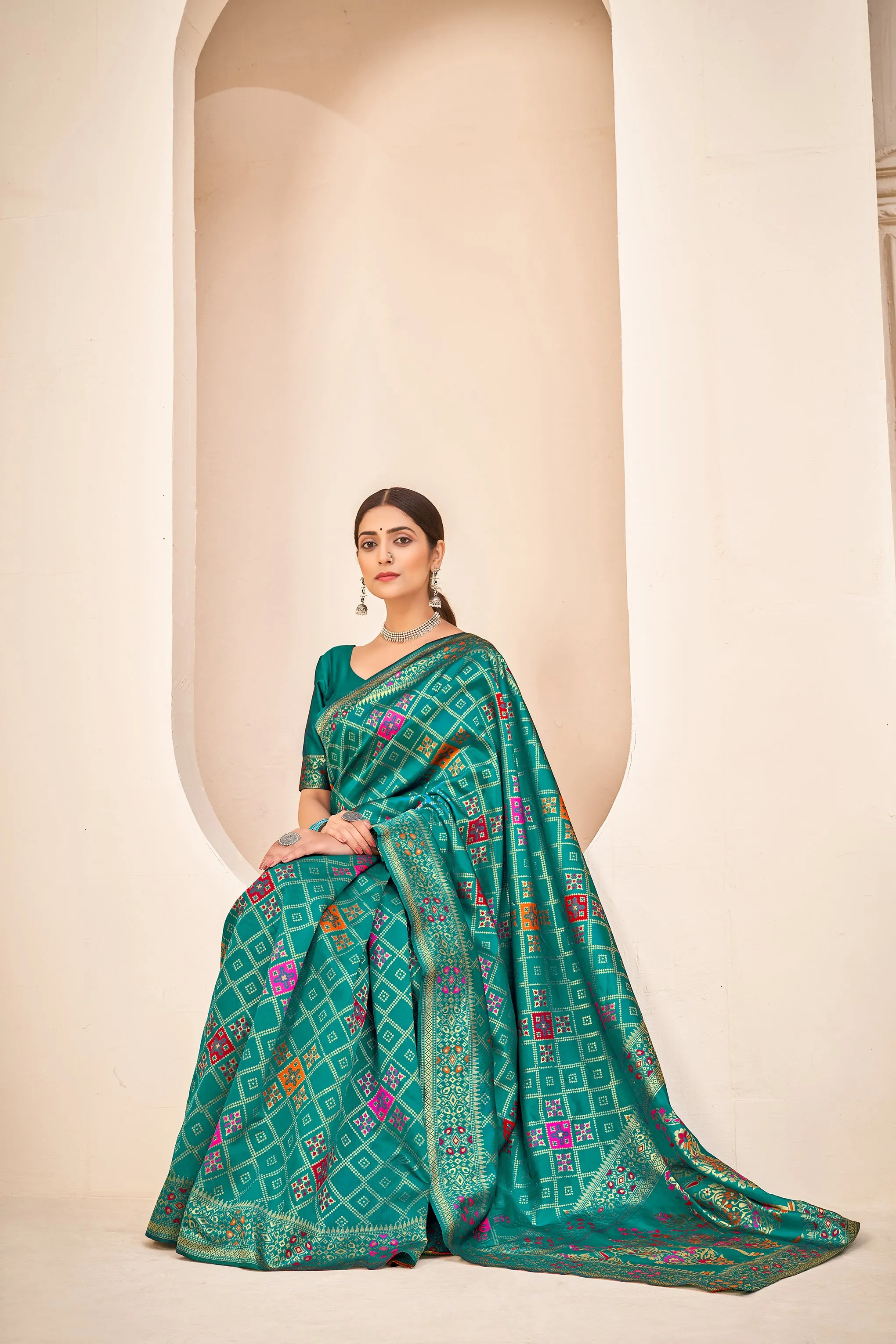 Amazing Banarasi Silk Fabric Teal Green Color Silk Weave Saree