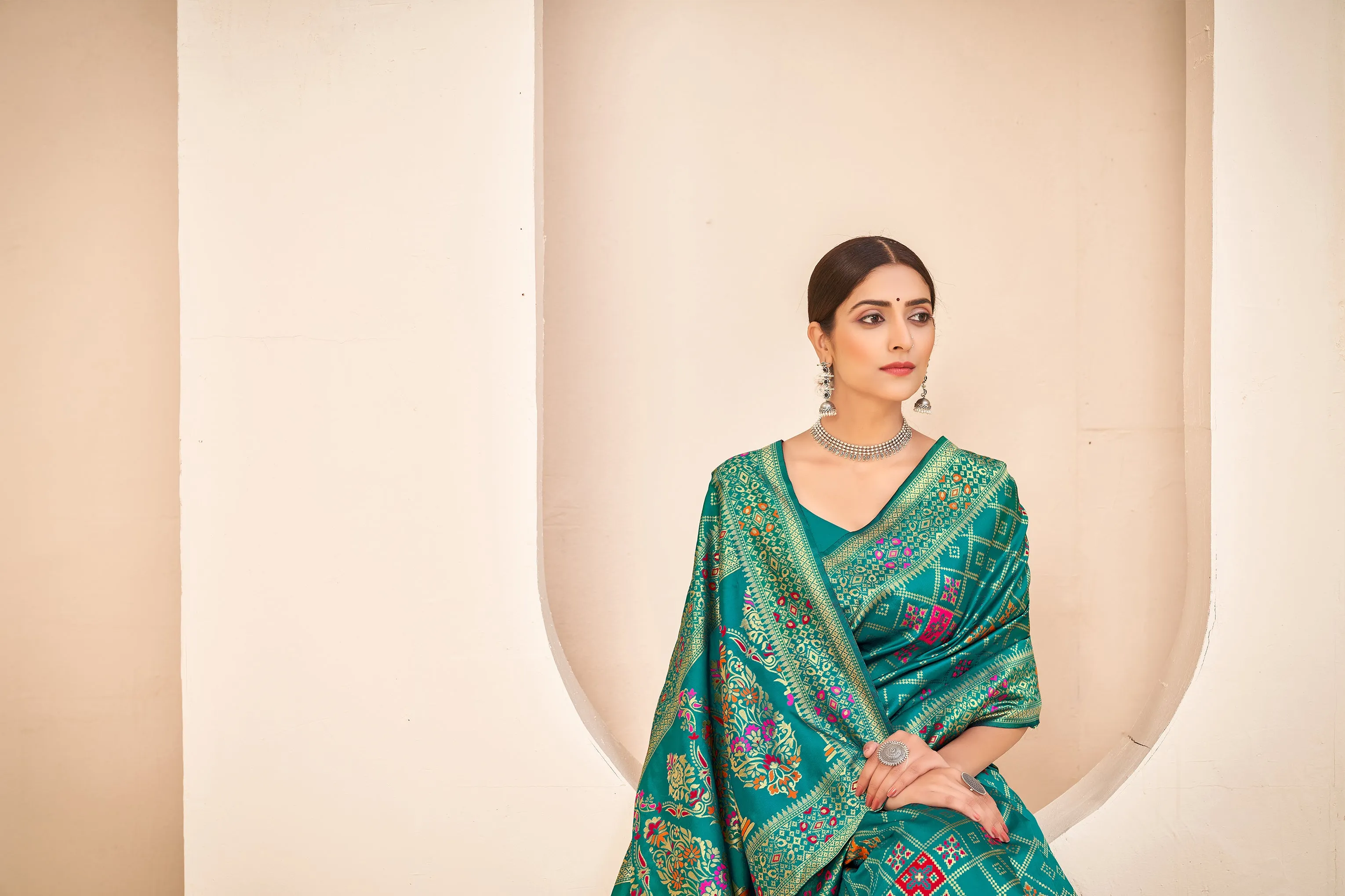 Amazing Banarasi Silk Fabric Teal Green Color Silk Weave Saree