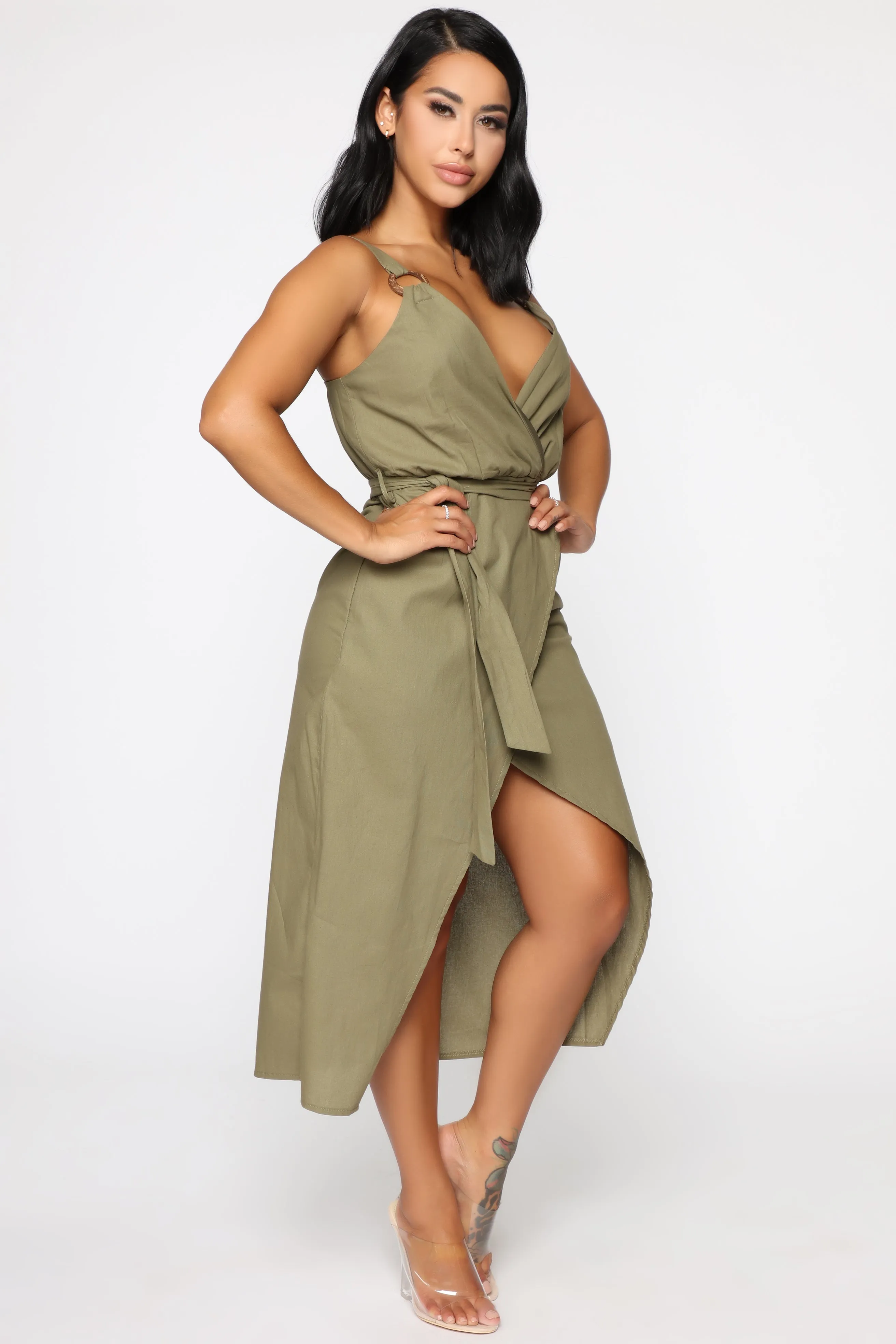 Ameena Linen Dress - Olive