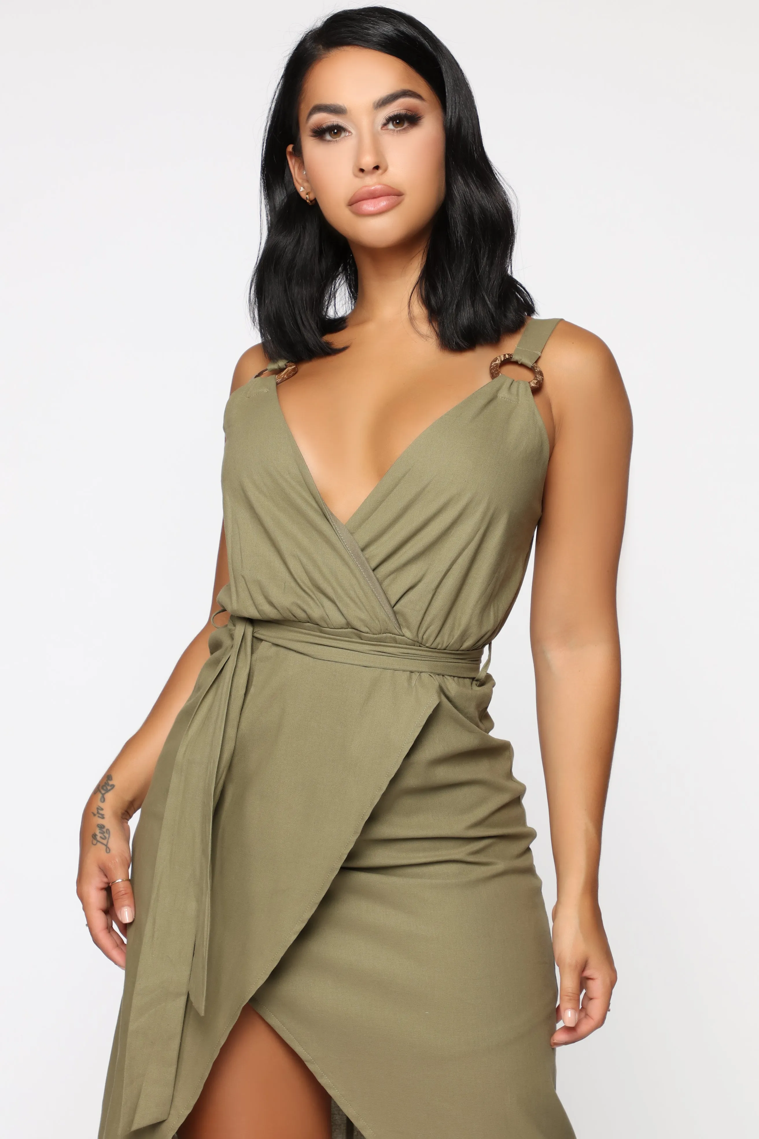 Ameena Linen Dress - Olive