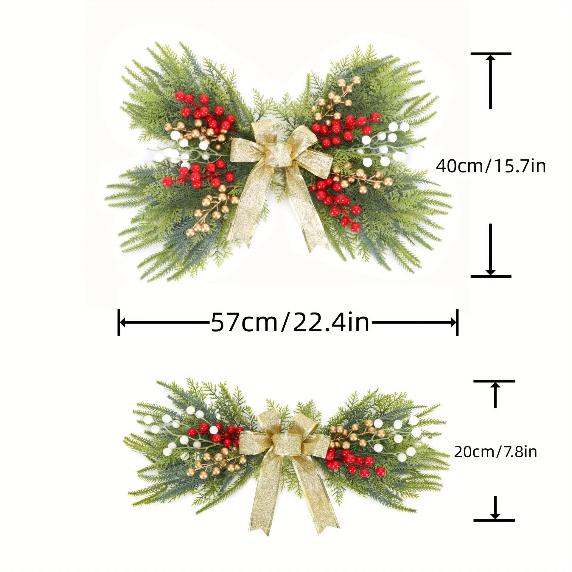 Americana Style Christmas Wreath - Plastic, Wall Hanging, Festive Decoration for Holidays and Graduation, No Feathers, Butterfly Knot Design, Electricity-Free