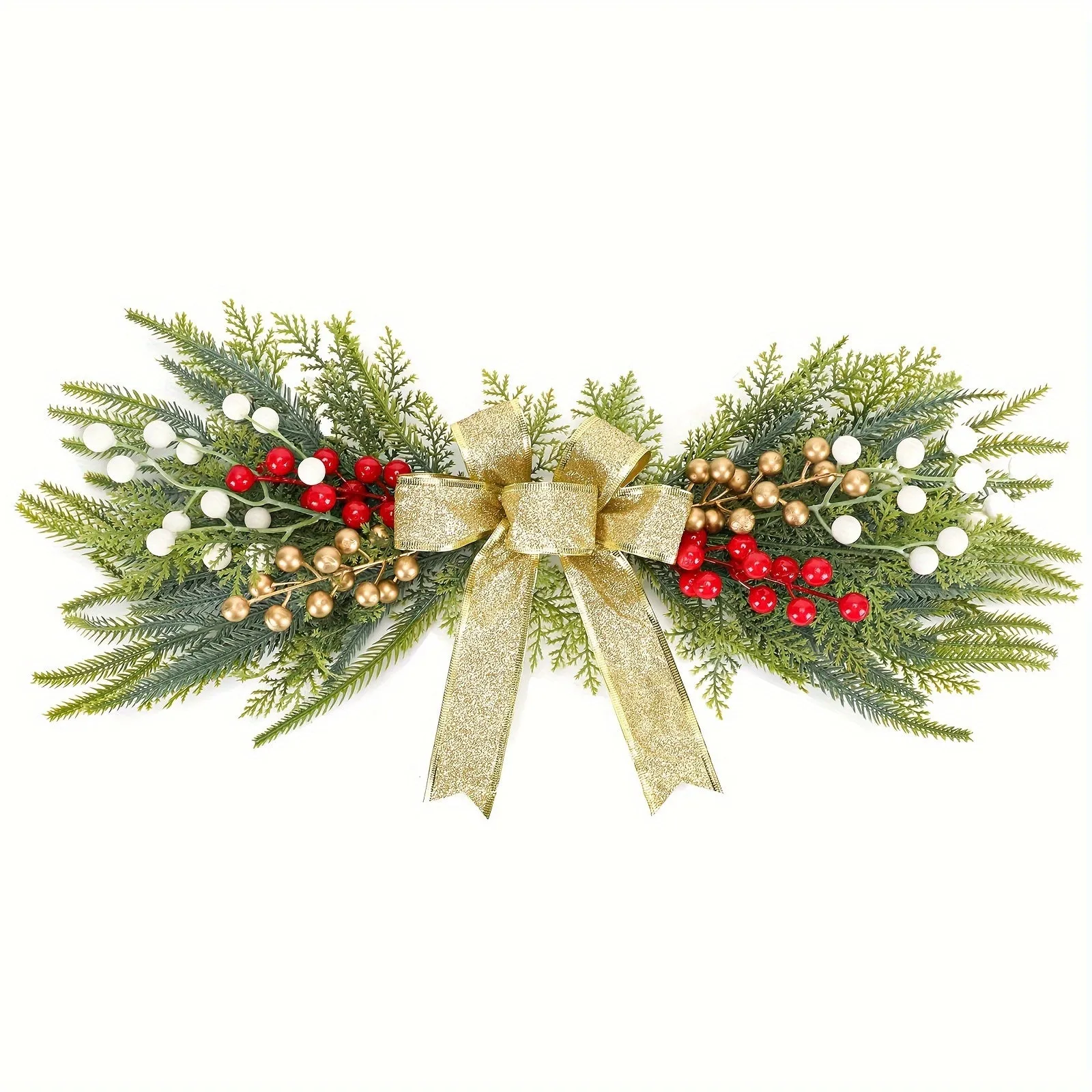 Americana Style Christmas Wreath - Plastic, Wall Hanging, Festive Decoration for Holidays and Graduation, No Feathers, Butterfly Knot Design, Electricity-Free