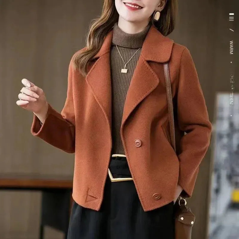 Amozae-Spring Autumn Double-sided Woolen Jacket For Women Trendy Petite Coat 2024 New Arrival Outer Wear Cropped Jacket