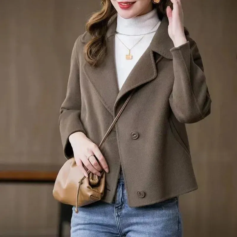 Amozae-Spring Autumn Double-sided Woolen Jacket For Women Trendy Petite Coat 2024 New Arrival Outer Wear Cropped Jacket