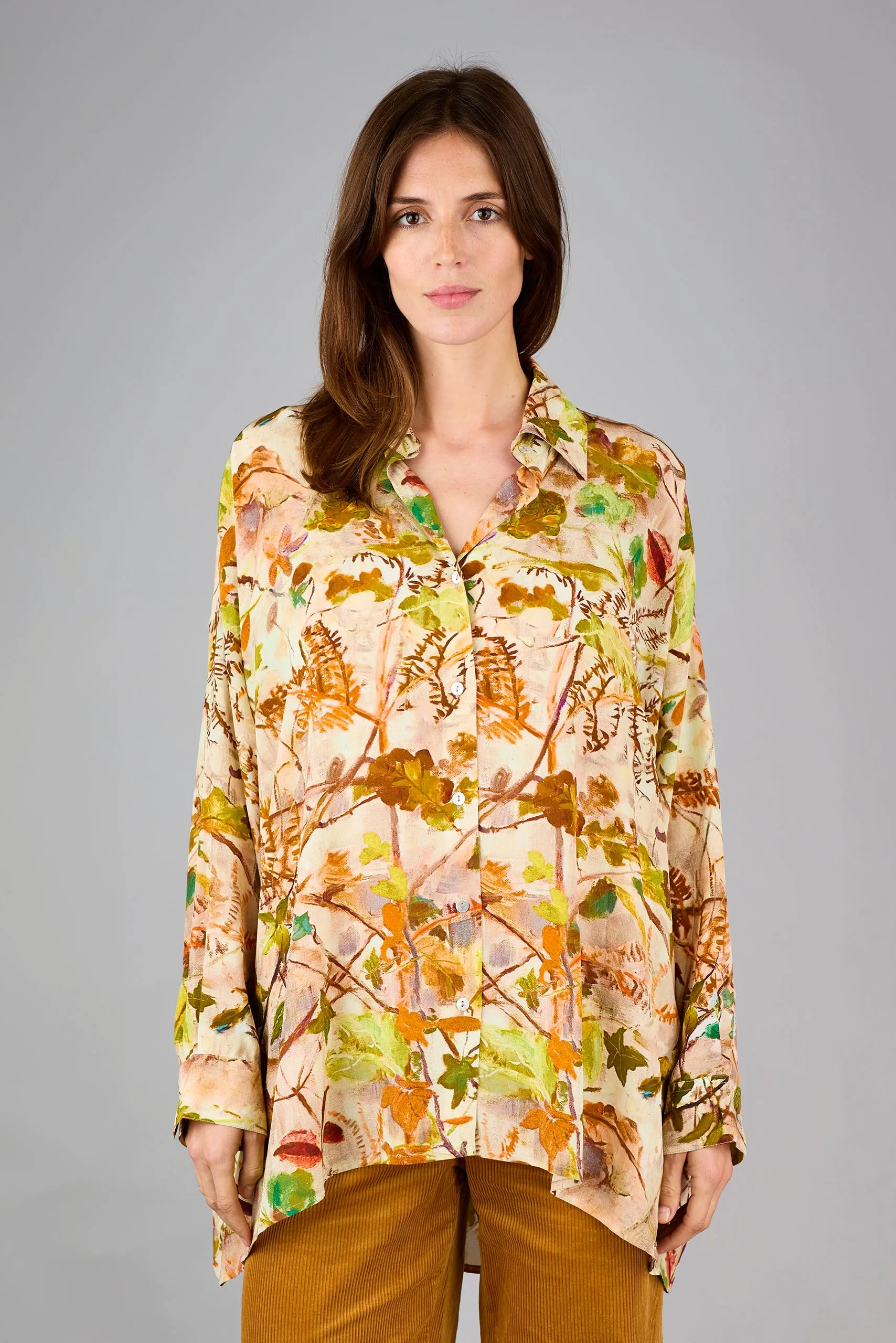 Aphaea Oak Leaves Natural Silk Crêpe de Chine Shirt