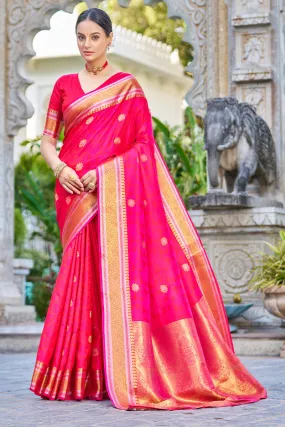 Appealing Dark Pink Kanjivaram Silk Saree With Ideal Blouse Piece