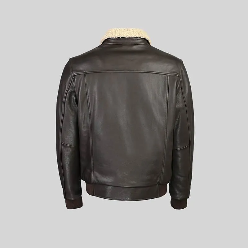 Arlo Men’s Bomber Full Grain Leather Jacket With Fur Collar