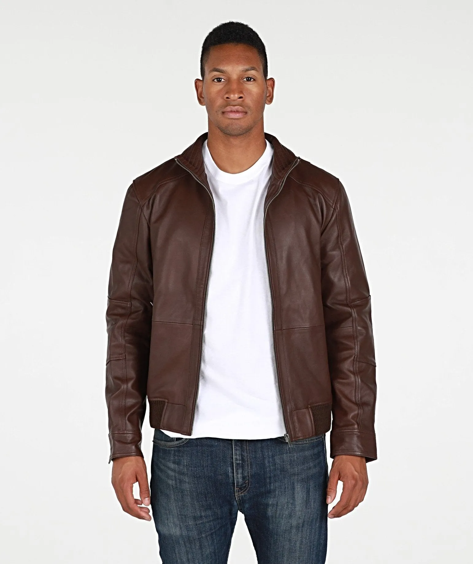 Austin Mens Leather Bomber Jacket Brown