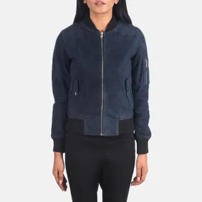 Ava Ma-1 Blue Suede Bomber Jacket