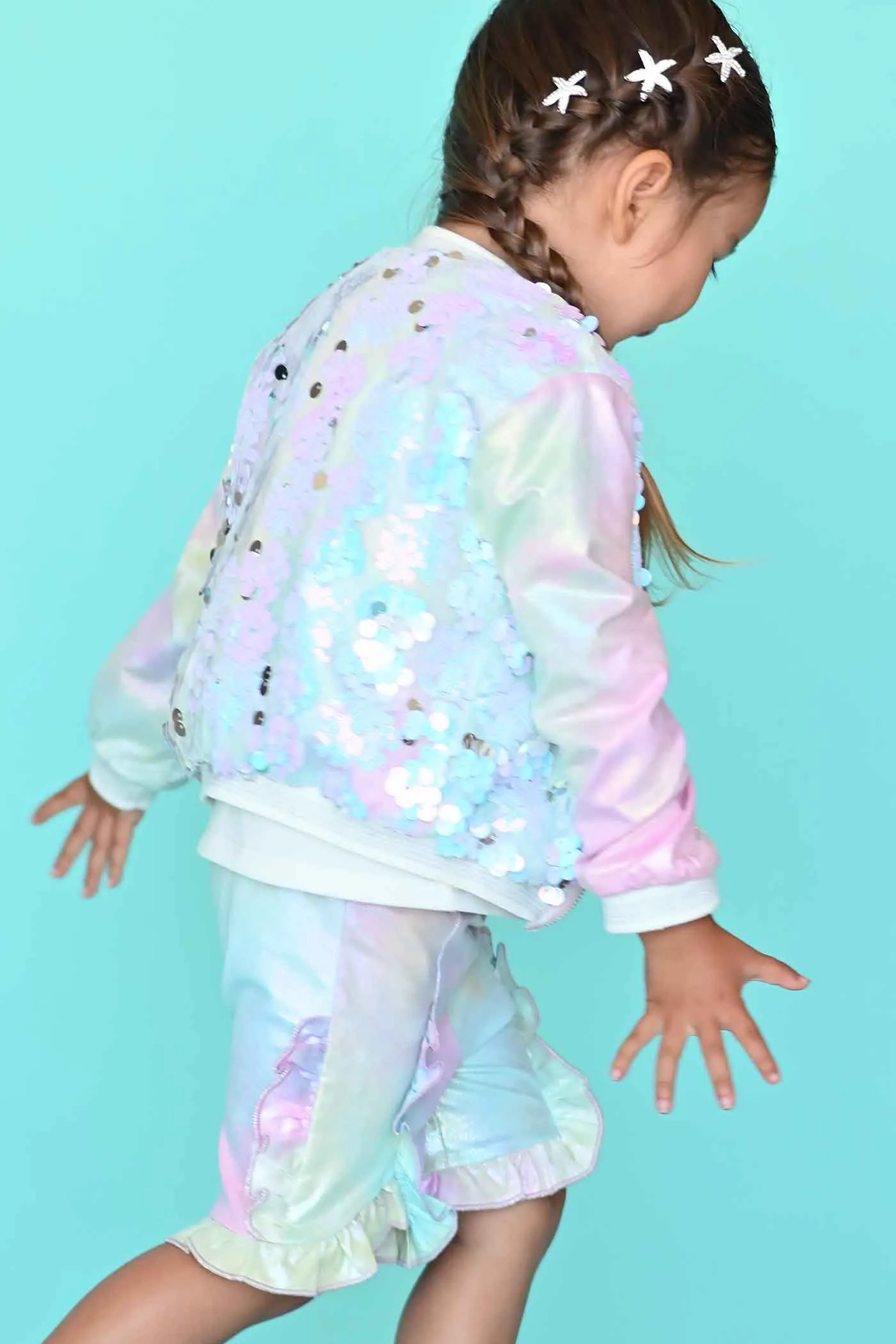 Baby Girls Mermaid Metallic Sequin Bomber Jacket