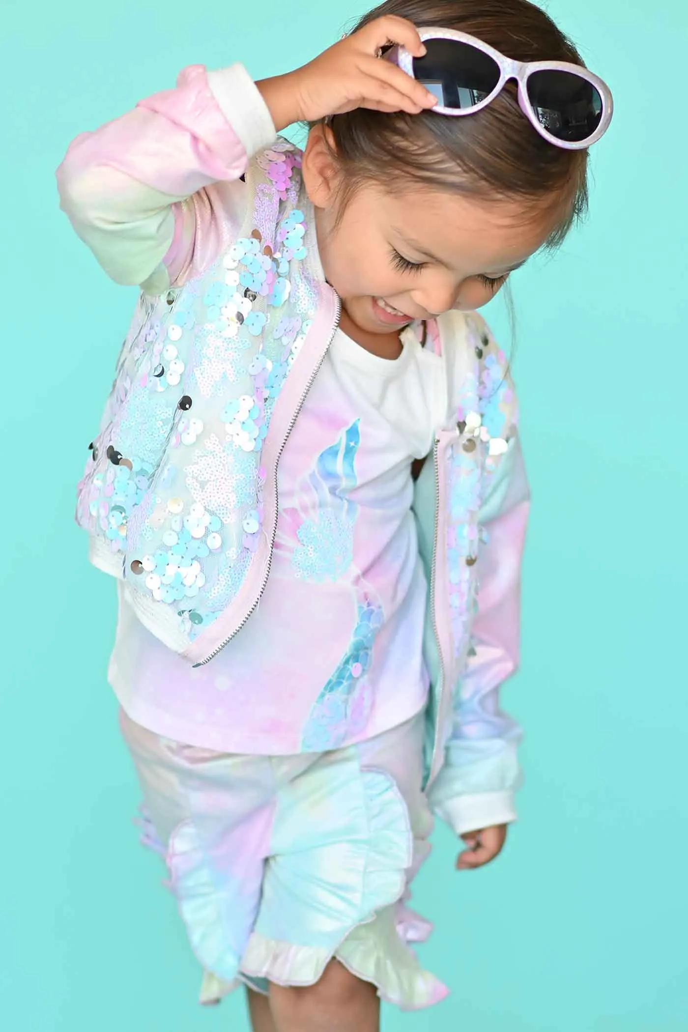 Baby Girls Mermaid Metallic Sequin Bomber Jacket