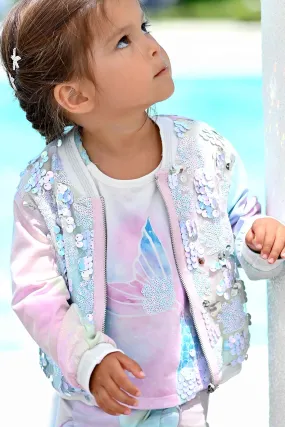 Baby Girls Mermaid Metallic Sequin Bomber Jacket