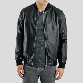 Bailei Black Bomber Leather Jacket