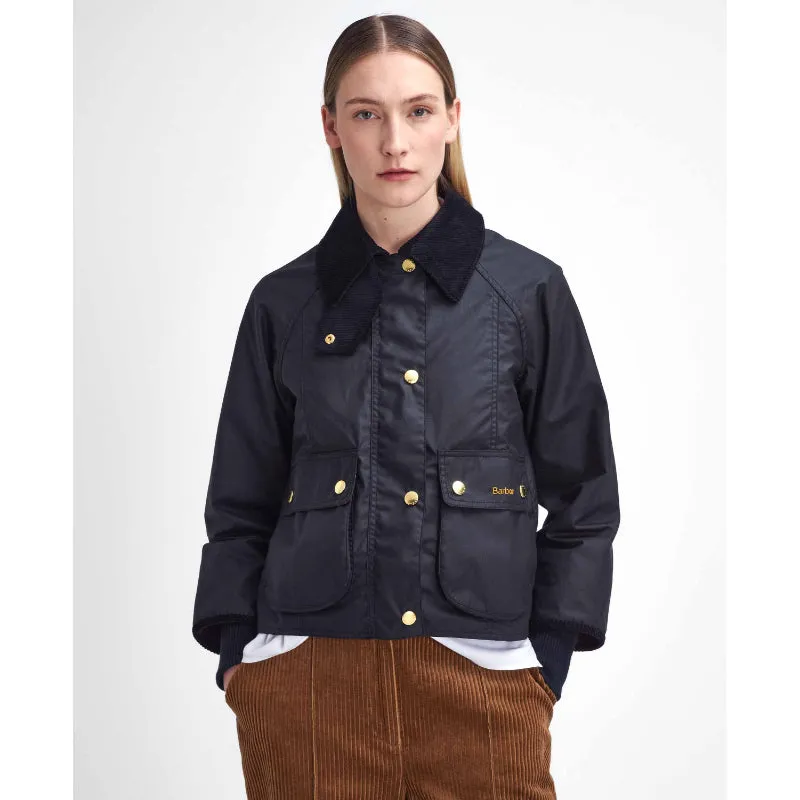 Barbour Cropped Beadnell Ladies Wax Jacket - Black/Classic