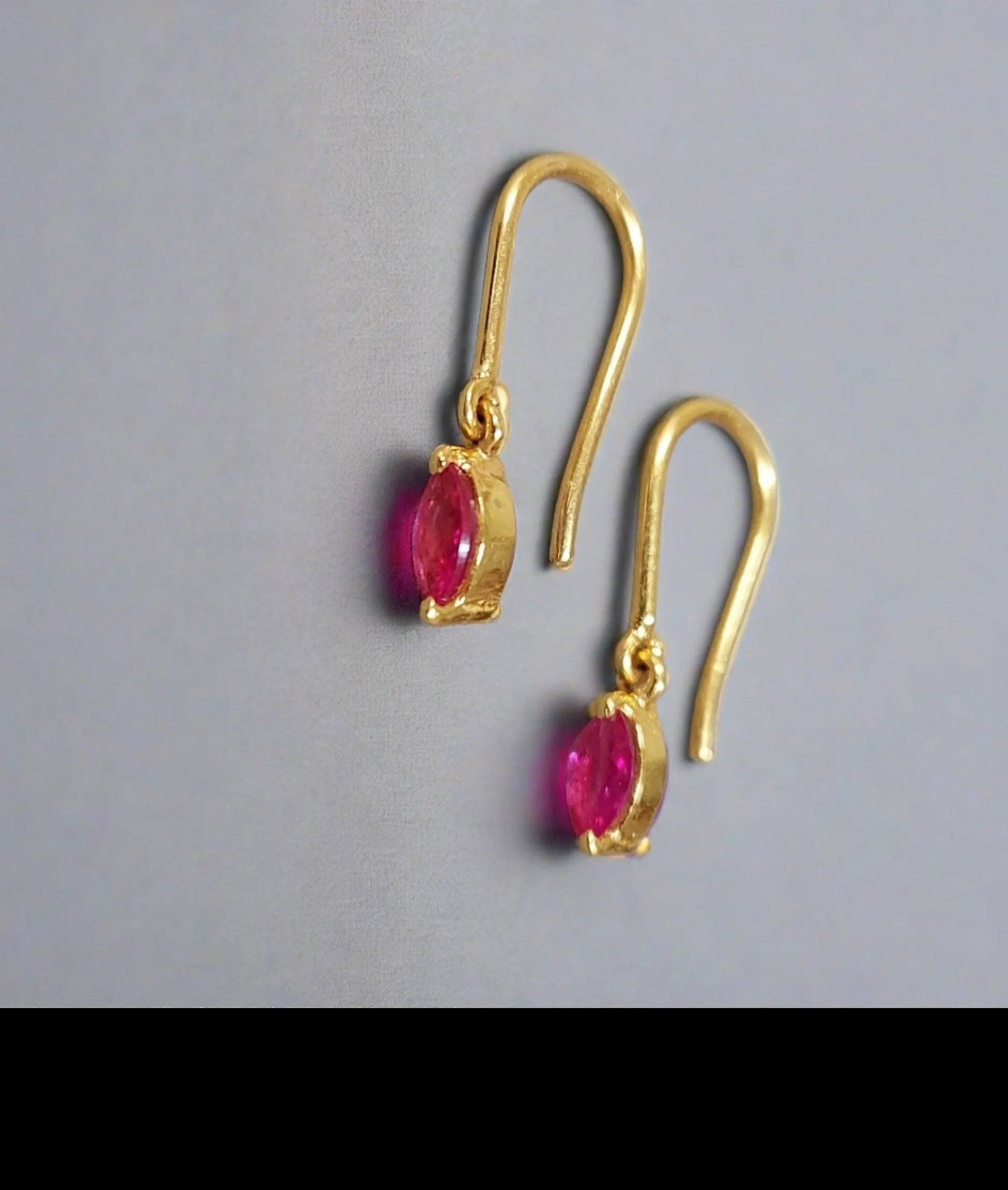 Beautiful Gold Vermeil Ruby Earrings Minimalist