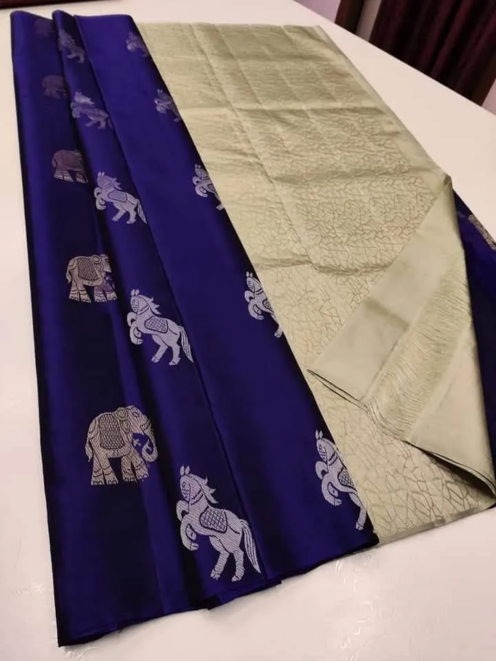 Bewitching Blue Soft Silk Saree With Gleaming Blouse Piece