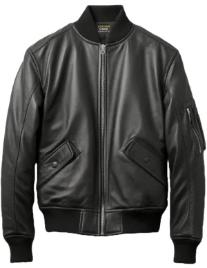 Black Bomber Leather Jacket Men - Black Leather Jacket