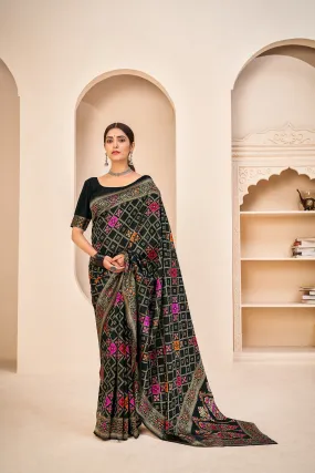 Black Festive Wear Banarasi With Patola Woven Banarasi Silk Saree