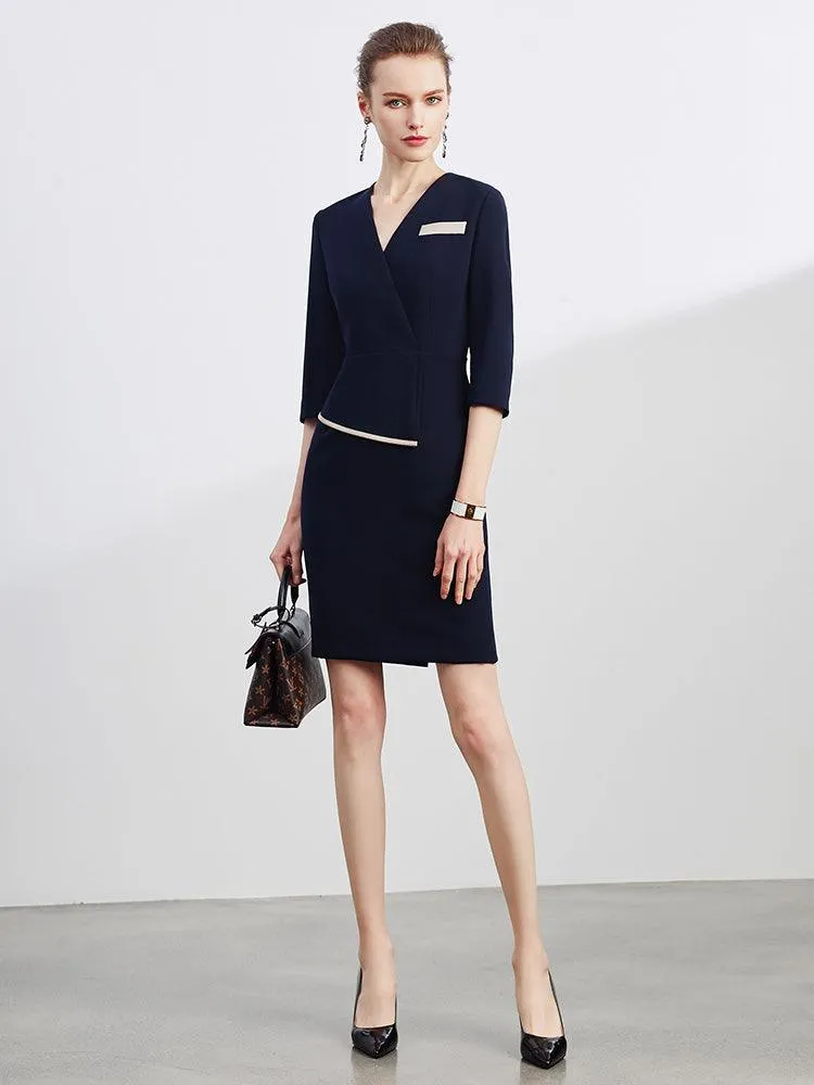 Black V-neck Work Dress