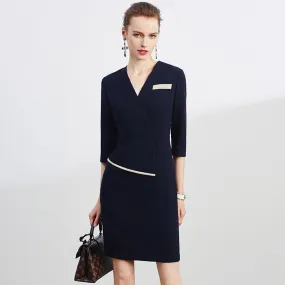 Black V-neck Work Dress