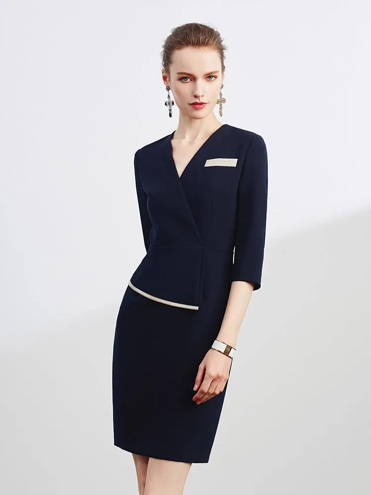 Black V-neck Work Dress