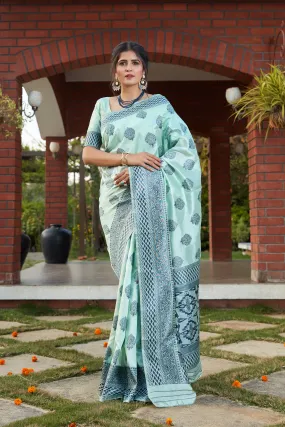 Blue Art Banarasi Silk Woven Saree With Blouse