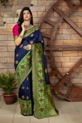 Blue Banarasi Silk Traditional Saree With Blouse Piece