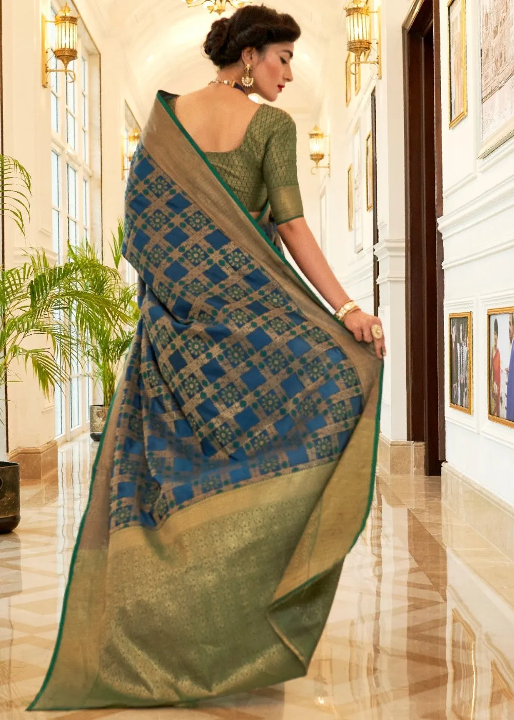 Blue Patola Silk Saree with Golden Border : Top Pick