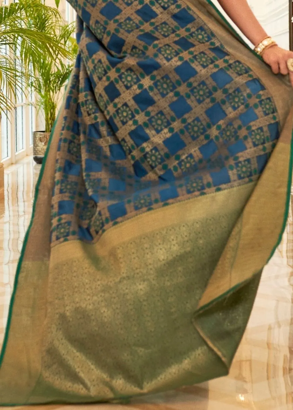 Blue Patola Silk Saree with Golden Border : Top Pick