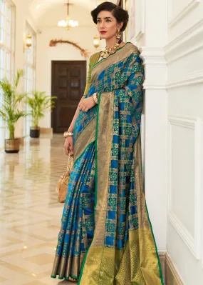 Blue Patola Silk Saree with Golden Border : Top Pick