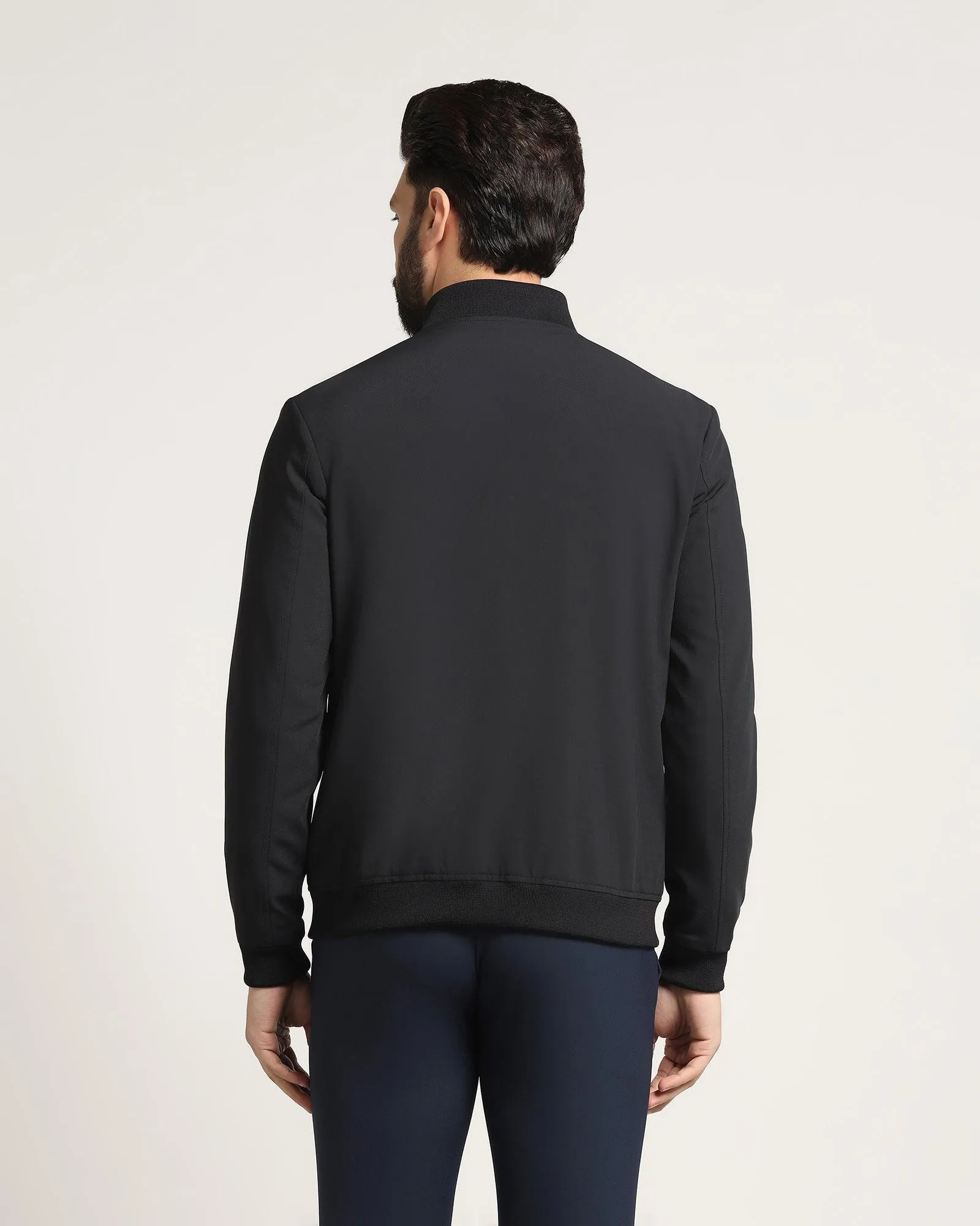 Bomber Black Textured Zipper Jacket - Griffin